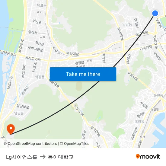 Lg사이언스홀 to 동아대학교 map