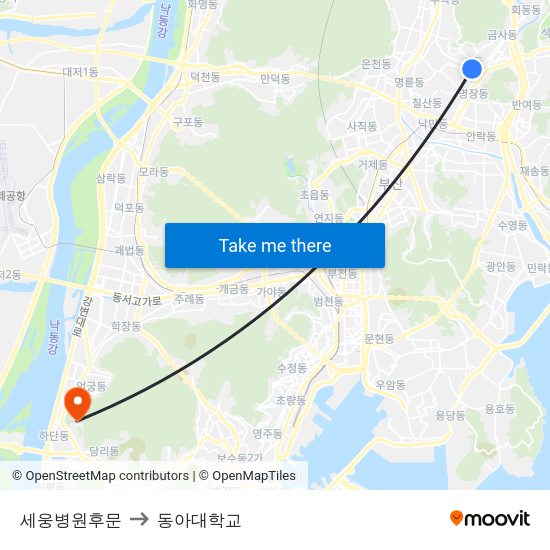 세웅병원후문 to 동아대학교 map