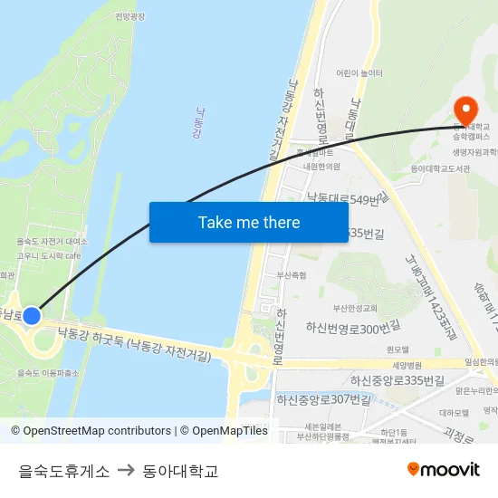 을숙도휴게소 to 동아대학교 map