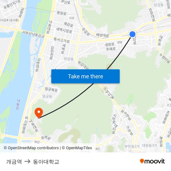 개금역 to 동아대학교 map
