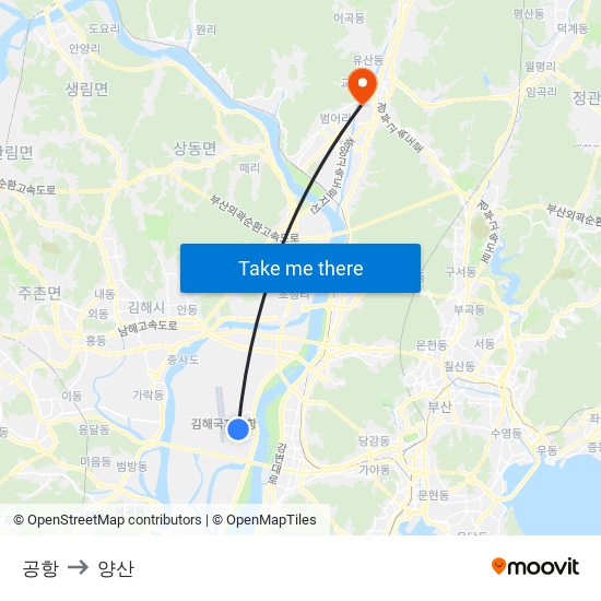 공항 (Gimhae Int'L Airport) to 양산 map