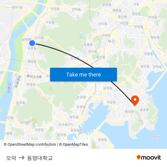 모덕 to 동명대학교 map