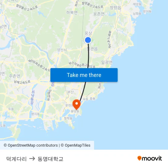 덕계다리 to 동명대학교 map