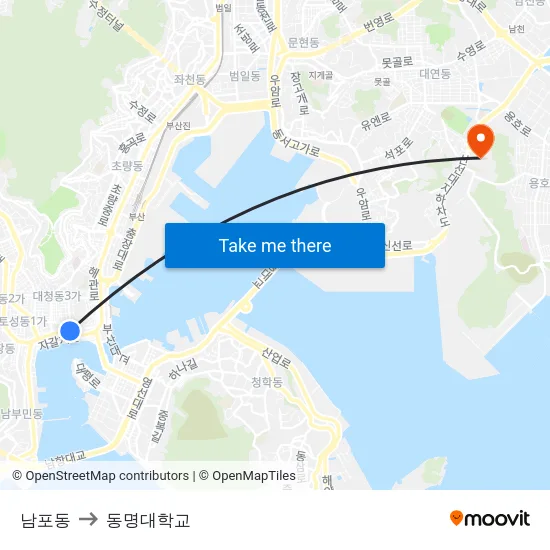남포동 to 동명대학교 map