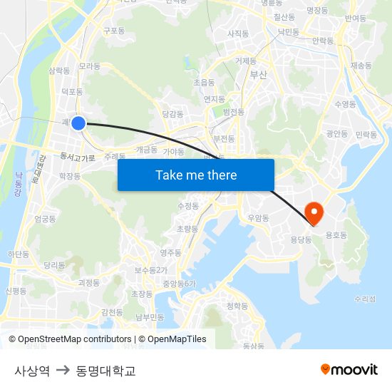 사상역 to 동명대학교 map