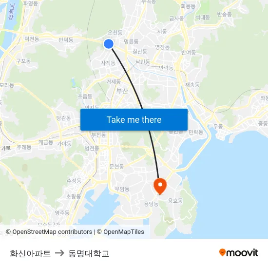 화신아파트 to 동명대학교 map