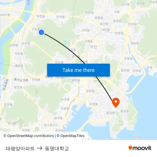 태평양아파트 to 동명대학교 map