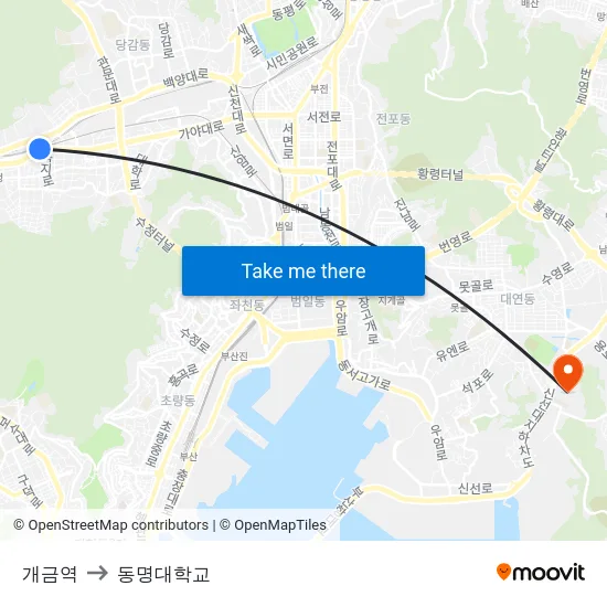 개금역 to 동명대학교 map