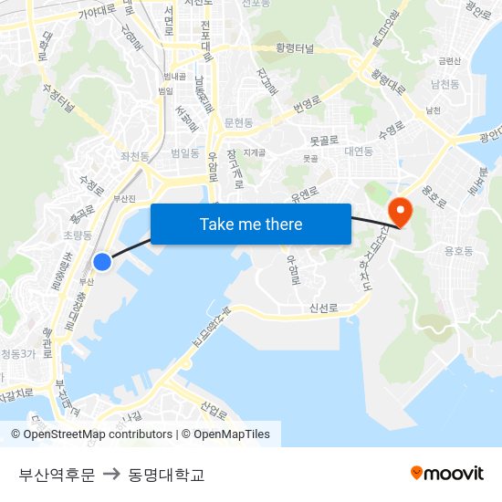 부산역후문 to 동명대학교 map
