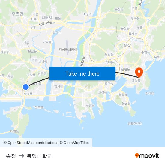 송정 to 동명대학교 map