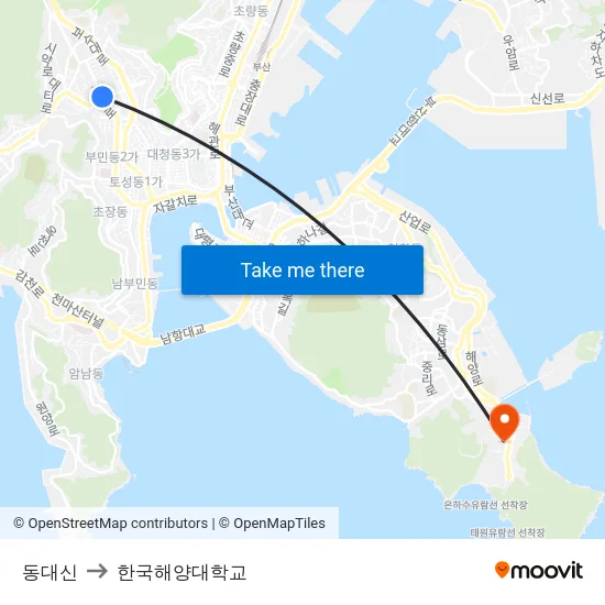 동대신 to 한국해양대학교 map