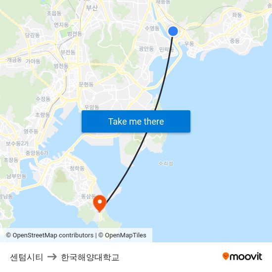 센텀시티 to 한국해양대학교 map