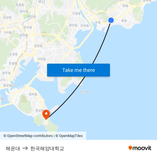 해운대 to 한국해양대학교 map