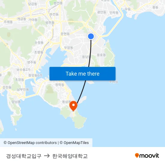 경성대학교입구 to 한국해양대학교 map