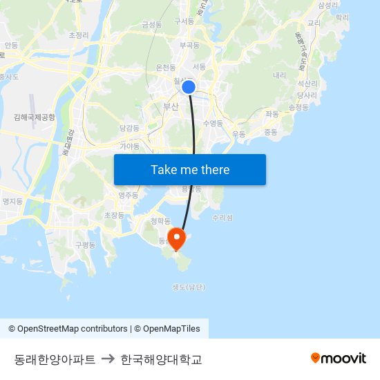 동래한양아파트 to 한국해양대학교 map