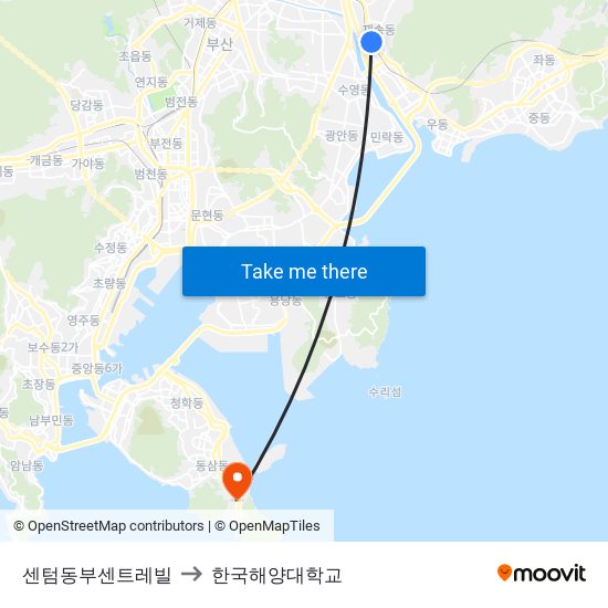 센텀동부센트레빌 to 한국해양대학교 map