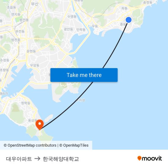 대우아파트 to 한국해양대학교 map