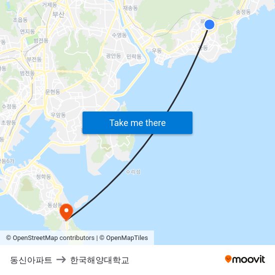동신아파트 to 한국해양대학교 map