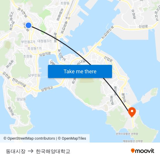 동대시장 to 한국해양대학교 map