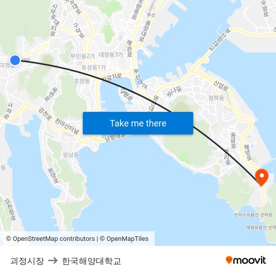 괴정시장 to 한국해양대학교 map
