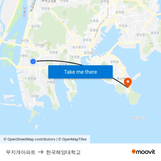 무지개아파트 to 한국해양대학교 map