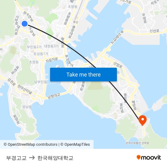 부경고교 to 한국해양대학교 map