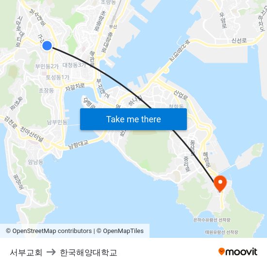 서부교회 to 한국해양대학교 map