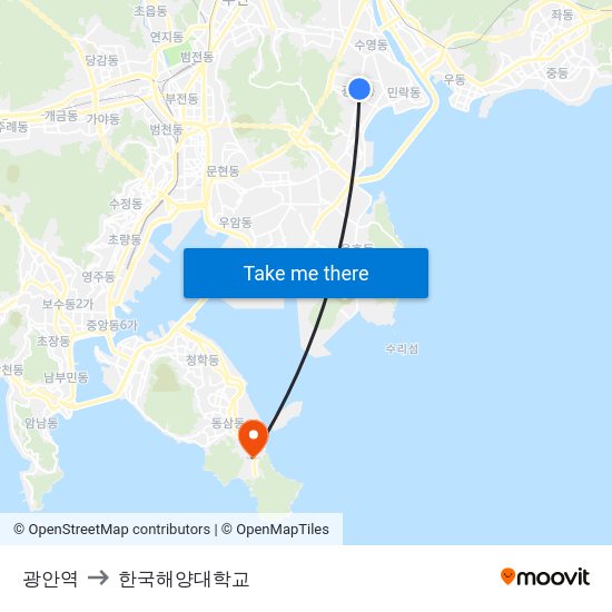 광안역 to 한국해양대학교 map