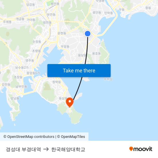경성대 부경대역 to 한국해양대학교 map