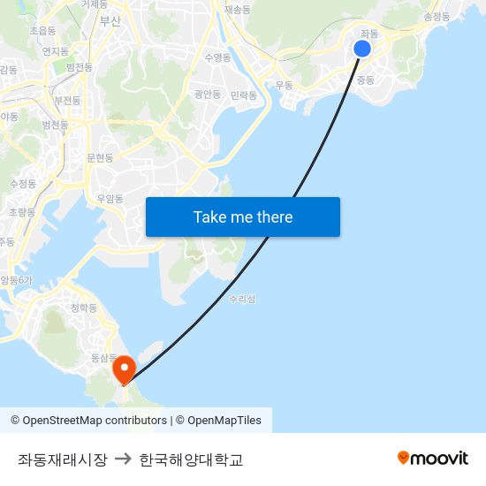 좌동재래시장 to 한국해양대학교 map