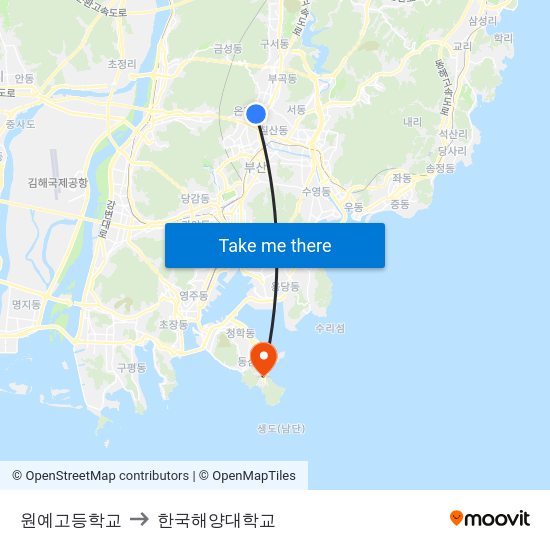 원예고등학교 to 한국해양대학교 map