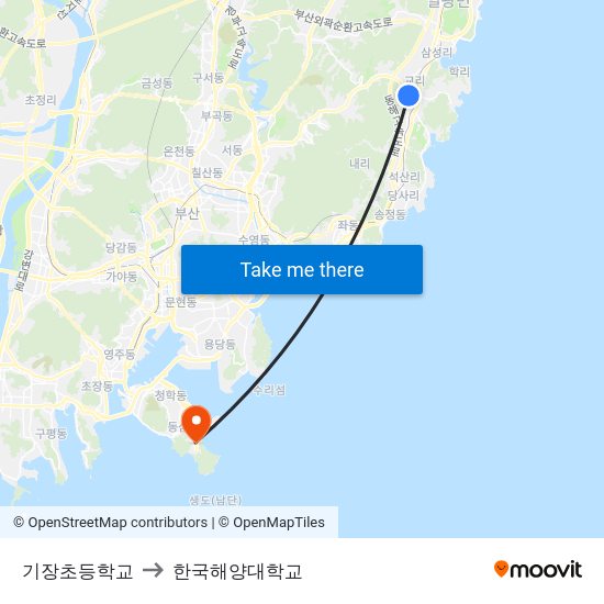 기장초등학교 to 한국해양대학교 map