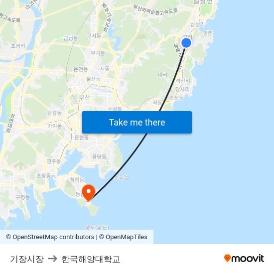 기장시장 to 한국해양대학교 map