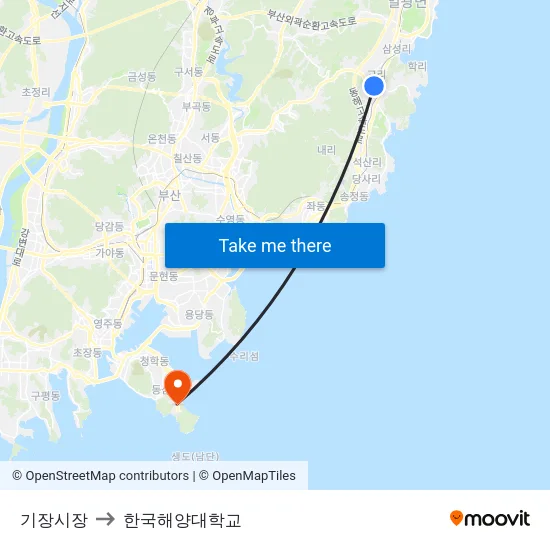 기장시장 to 한국해양대학교 map