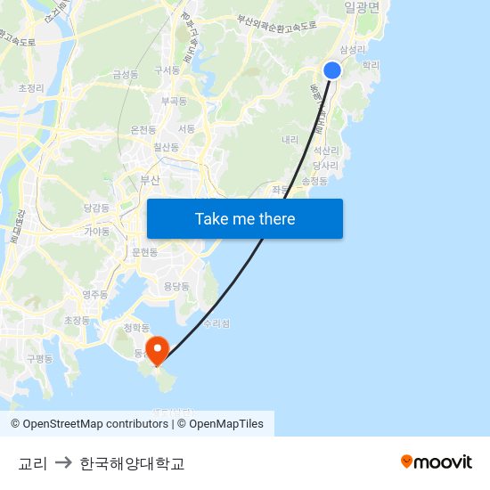 교리 to 한국해양대학교 map