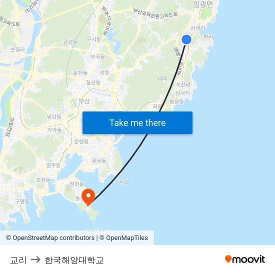 교리 to 한국해양대학교 map