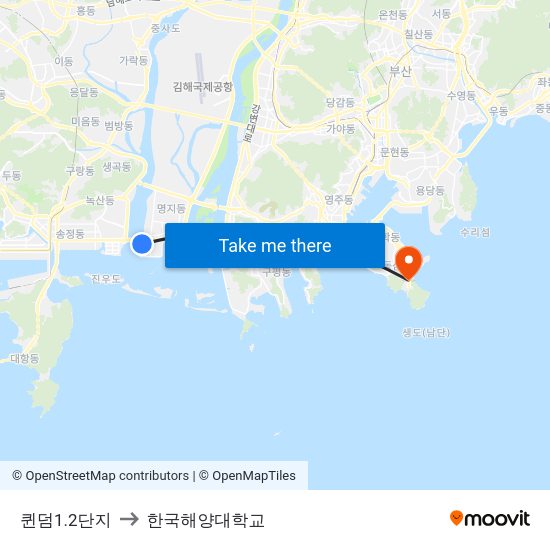 퀸덤1.2단지 to 한국해양대학교 map