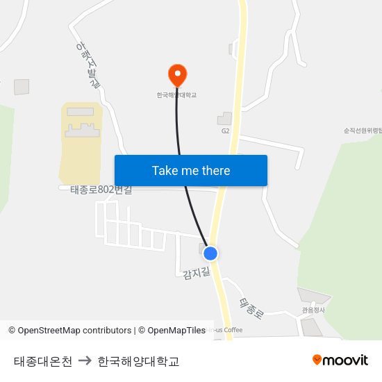 태종대온천 to 한국해양대학교 map