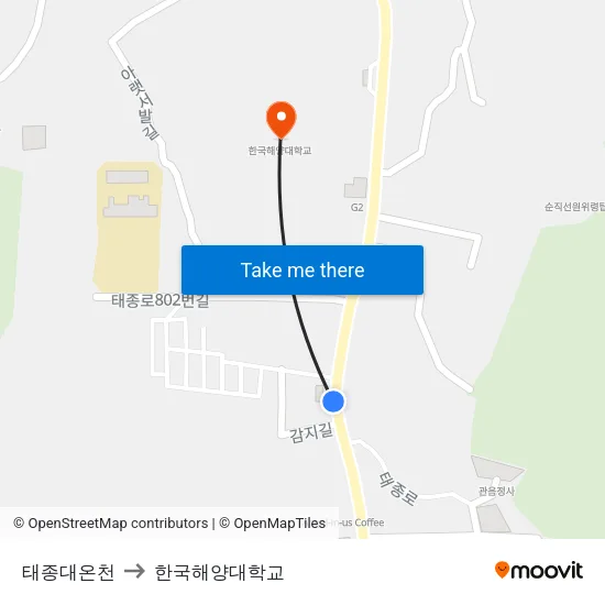태종대온천 to 한국해양대학교 map