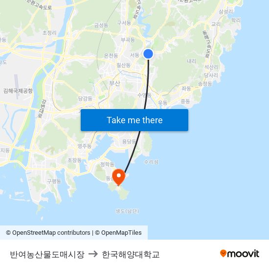 반여농산물도매시장 to 한국해양대학교 map