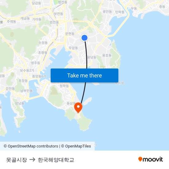 못골시장 to 한국해양대학교 map