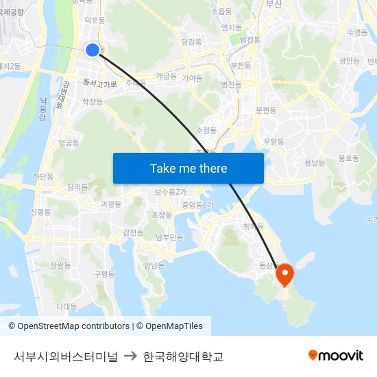 서부시외버스터미널 to 한국해양대학교 map