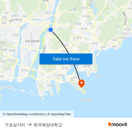 구포삼거리 to 한국해양대학교 map