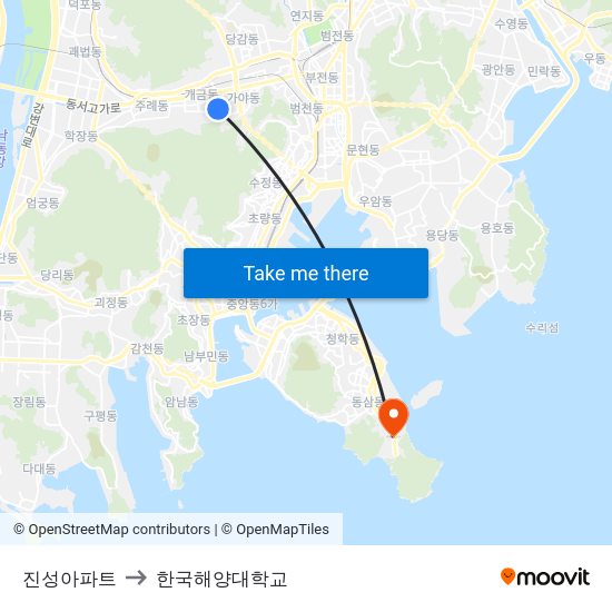 진성아파트 to 한국해양대학교 map