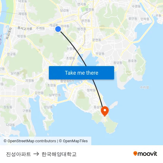 진성아파트 to 한국해양대학교 map