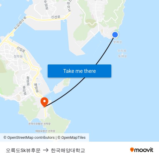 오륙도Sk뷰후문 to 한국해양대학교 map
