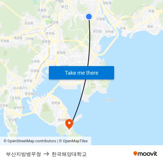 부산지방병무청 to 한국해양대학교 map