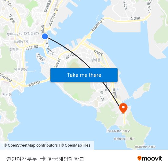 연안여객부두 to 한국해양대학교 map