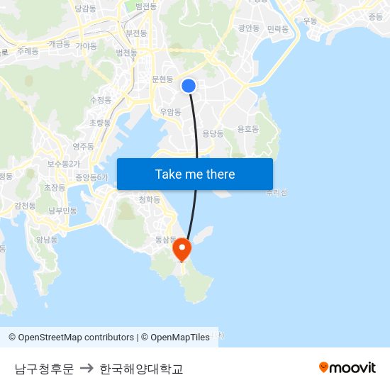 남구청후문 to 한국해양대학교 map