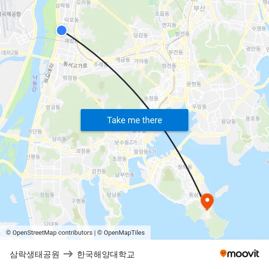 삼락생태공원 to 한국해양대학교 map